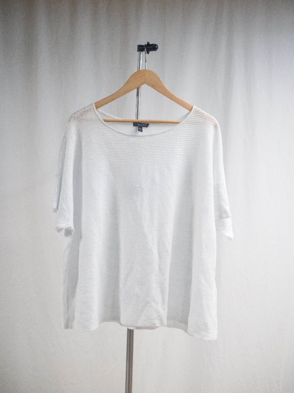 Eileen Fisher Bateau Neck Box Organic 100% Linen Knit White Top